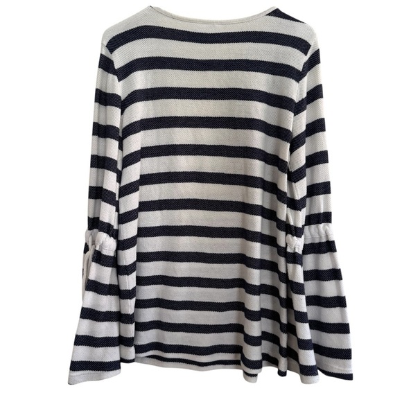 Caslon Blue White Striped Long Sleeve Top Bell Sleeve SP - Picture 3 of 7